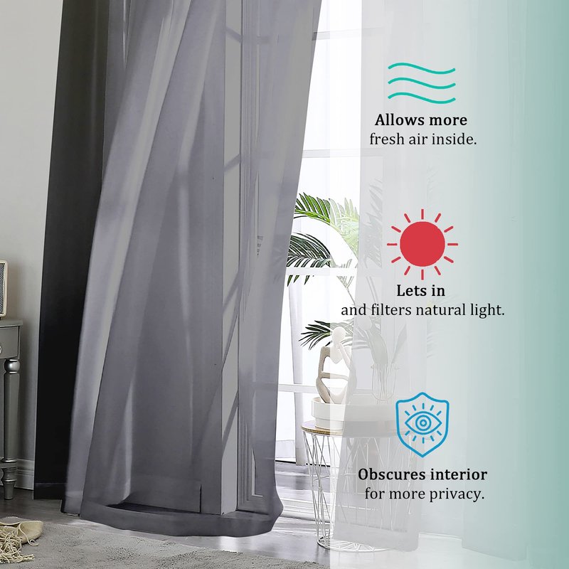 OWENIE Short Black Sheer Curtains 36 Inches 2 Panels Set - Kitchen Tiers Valances Curtains Light Filter Rod Pocket Voile Cafe Curtains for Kitchen Bathroom Small Half Window, 42 in W x 36 in L, Black