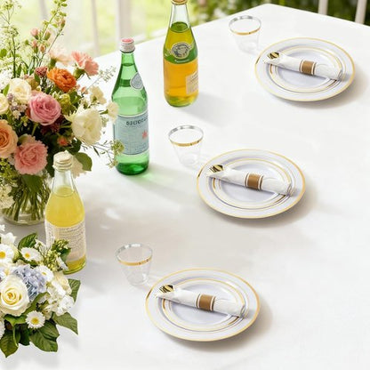 MCIRCO 350-Piece Gold Dinnerware Set - Elegant Disposable Plates, Cups & Napkins for 50 Guests