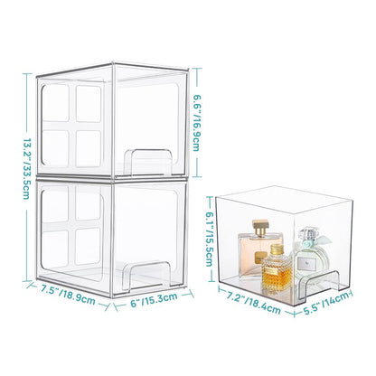 Vtopmart 4 Pack Stackable Storage Drawers, 6.6''Tall Acrylic Bathroom Makeup Organizers,Clear Plastic Drawers For Vanity, Undersink, Kitchen Cabinet,Pantry Organization and Storage
