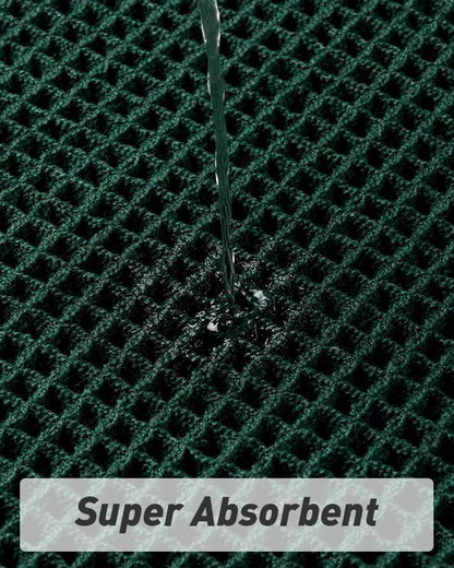 AMOAMI Upgraded Waffle Bath Mat, Super Absorbent Non Slip Bath Mats for Bathroom Floor, Machine Washable Bathroom Rugs with Tassels, Rubber Backed Bathroom Mats, Ultra Soft, 20" x 32", Dark Green