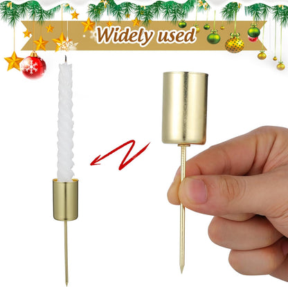 Skiennix Christmas Candle Holders - 5 Pcs Metal Spike Stand for Festive Decor | Golden Finish