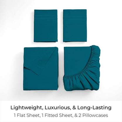 Mellanni Full Sheets Set - 4 PC Iconic Collection Bedding - Hotel Luxury, Extra Soft, Cooling Bed Sheets - Wrinkle, Fade, Stain Resistant (Full, Teal)