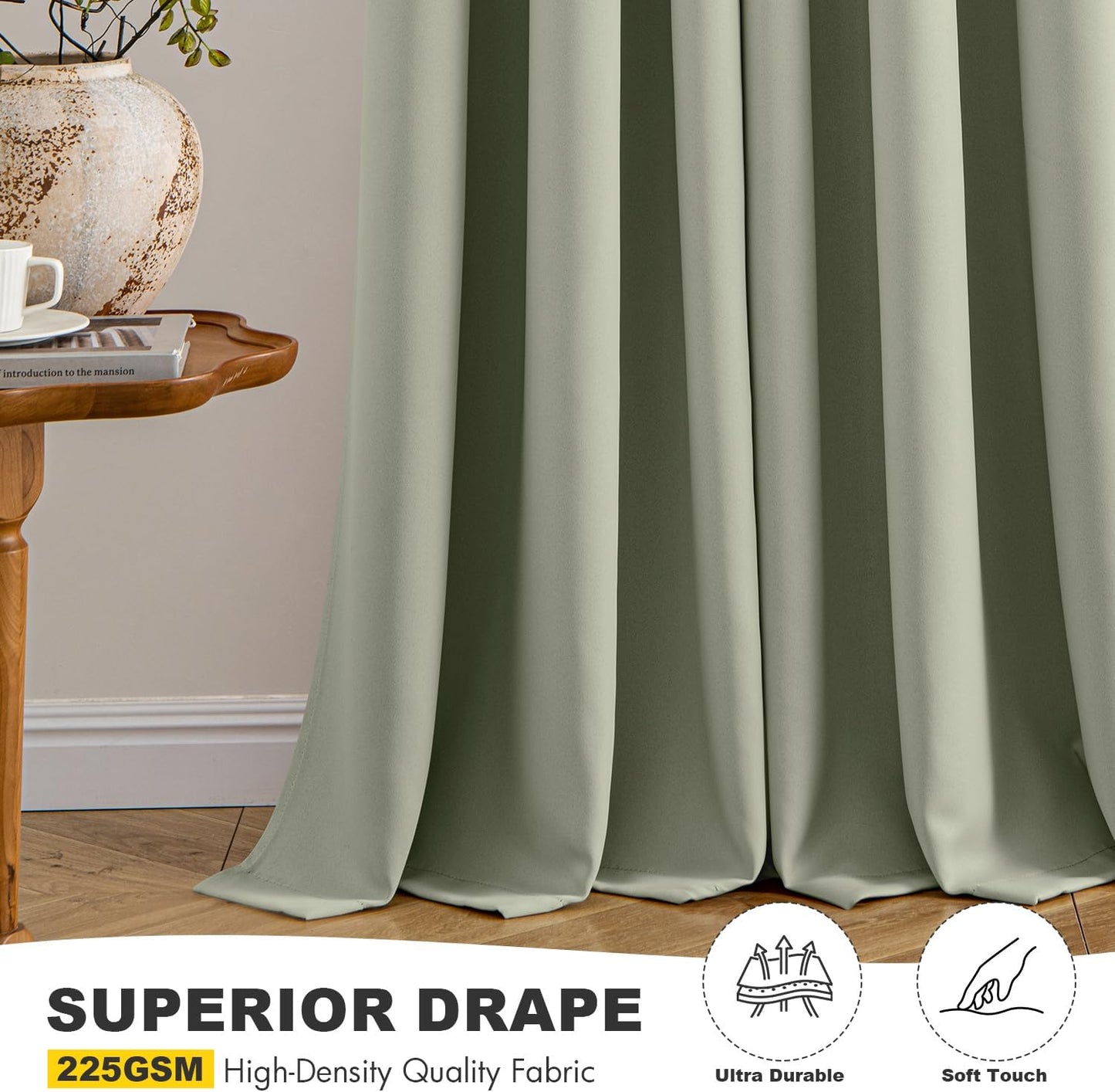 MIULEE Sage Green Blackout Curtains - Thermal Insulated Room Darkening Drapes | 86 Inches Long, 2 Panels