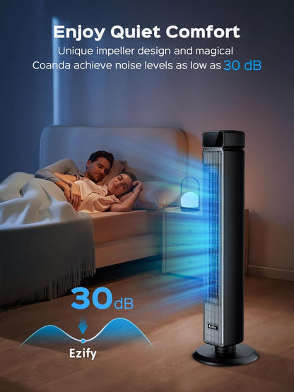 Tower Fan - 40-Inch Oscillating Cooling Fan with Remote, 30dB Quiet Operation, 6 Speeds & 12H Timer