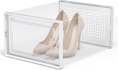 Kuject X-Large Shoe Storage Boxes - Clear Plastic Stackable 12-Pack | Sneaker & Toy Organizer Bins
