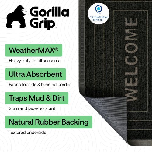 Gorilla Grip 100% Waterproof All-Season WeatherMAX Doormat - 47x35, Stain & Fade Resistant, Easy Clean Black