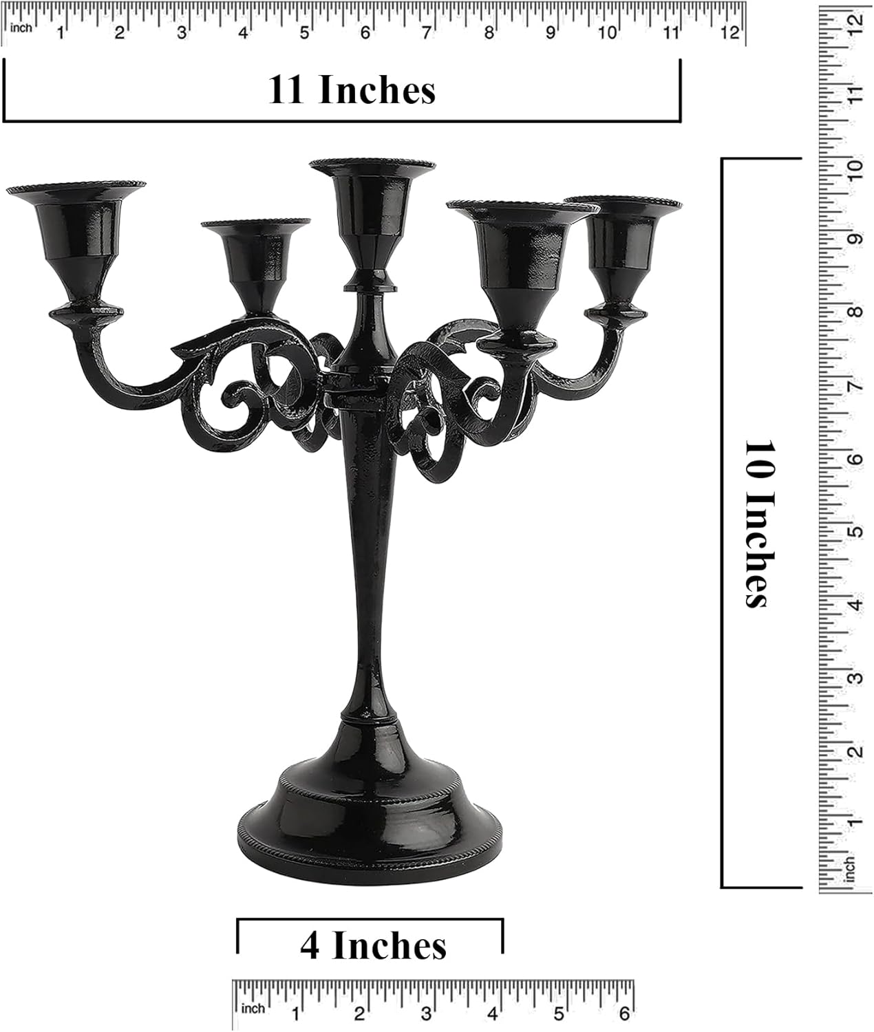 Rely+ 5 Arm Candelabra | Elegant Black Glossy Taper Candle Holders for Indoor Décor