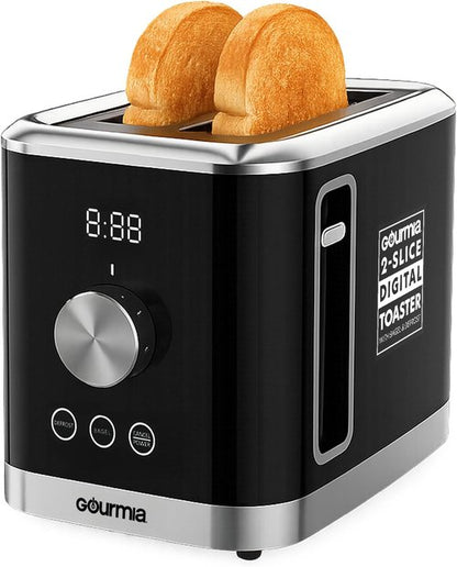 Gourmia 2-Slice Toaster - 6 Browning Levels, Bagel & Defrost Modes, Compact Design, Black