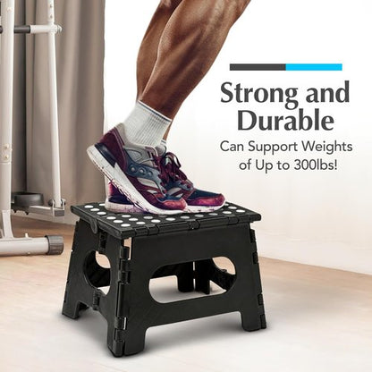 Handy Laundry Folding Step Stool - Lightweight & Sturdy for Adults and Kids - Easy One Flip Open - Black | 2-Pack