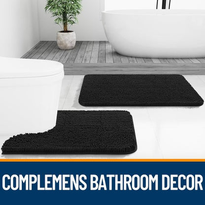 OLANLY Bathroom Rugs 47x24, Extra Soft Absorbent Chenille Bath Rugs, Rubber Backing Quick Dry, Machine Washable Bath Mats for Bathroom Floor, Tub and Shower, Home Decor Accessories, Black