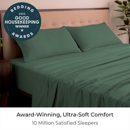 Mellanni King Sheets Set - 4 PC Iconic Collection Bedding - Hotel Luxury, Extra Soft, Cooling Bed Sheets - Wrinkle, Fade, Stain Resistant (King, Emerald Green)