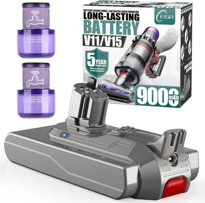 EGR V11 Battery Replacement - 9000mAh Capacity for Dyson Vacuums | Easy Click-In Installation