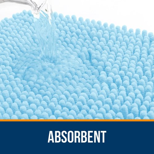 OLANLY Bathroom Rugs 24x16, Extra Soft Absorbent Chenille Bath Rugs, Rubber Backing Quick Dry, Machine Washable Bath Mats for Bathroom Floor, Tub and Shower, Home Decor Accessories, Sky Blue