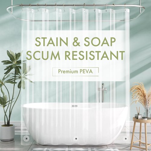 AmazerBath Clear Shower Curtain Liner, 72x78 Long Plastic Shower Curtain Liner, Waterproof PEVA Shower Liner, Cute Lightweight Shower Curtains for Bathroom with 3 Magnets and 12 Rustproof Grommets