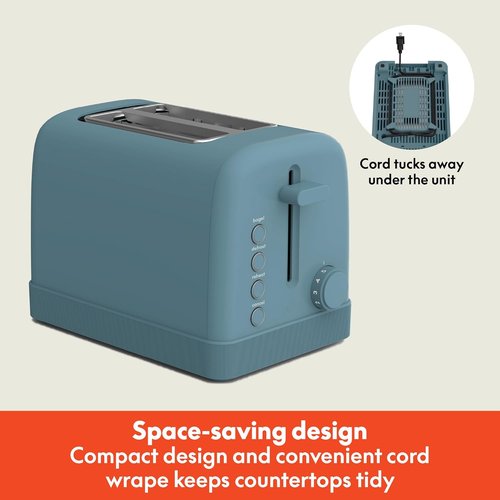 Bella 2 Slice Toaster - 6 Shade Settings with Reheat, Cancel, Bagel & Defrost Functions | 900W, Surf Color
