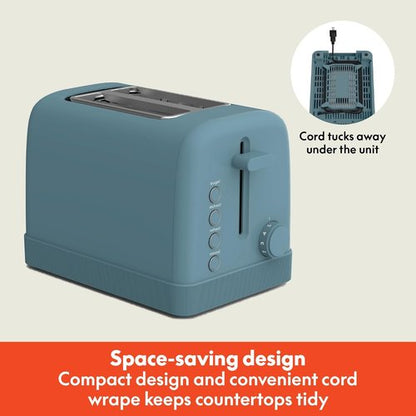 Bella 2 Slice Toaster - 6 Shade Settings with Reheat, Cancel, Bagel & Defrost Functions | 900W, Surf Color