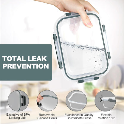 VERONES 22 OZ Glass Meal Prep Containers - Airtight BPA-Free Lunch Set | 10 Pack, Microwave & Oven Safe, Grey