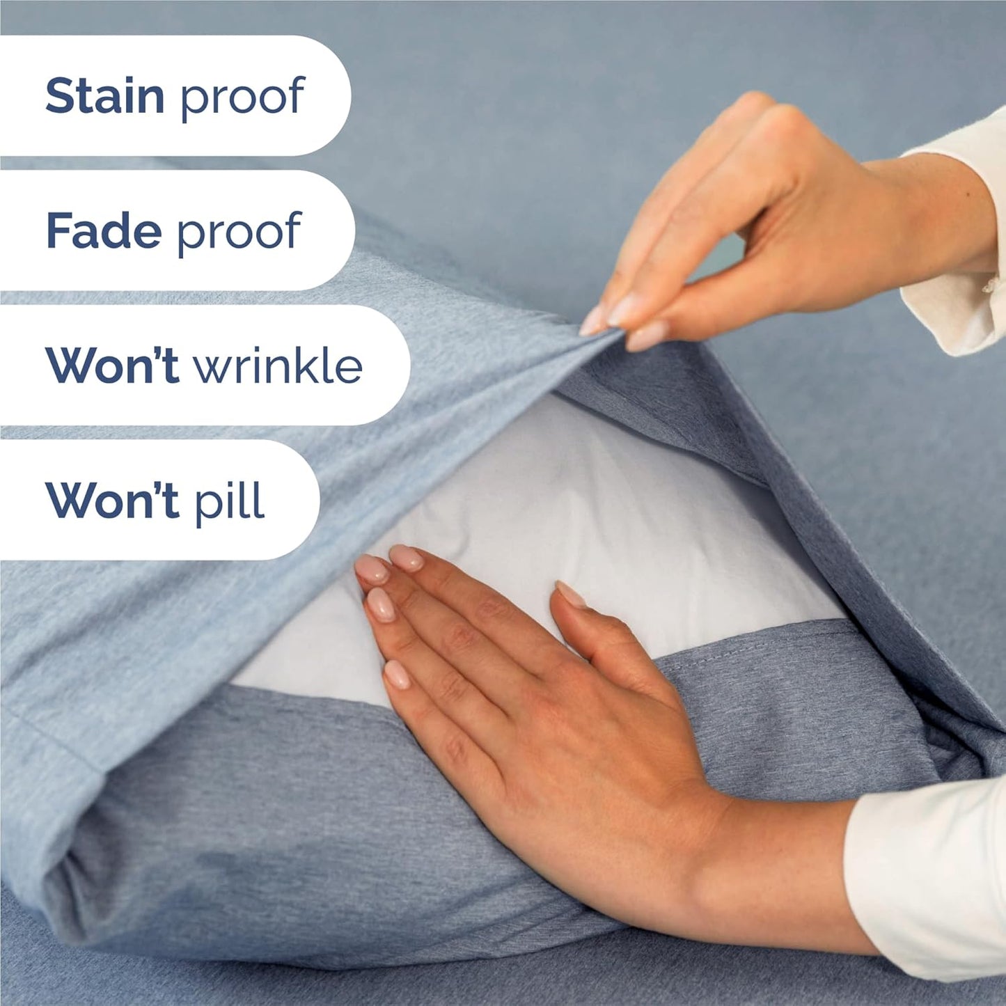 Split King Size Sheet Set by Regine Switzerland - Comfy, Breathable & Cooling Luxury Bedding - Deep Pockets, Wrinkle-Free - Blue Heathered