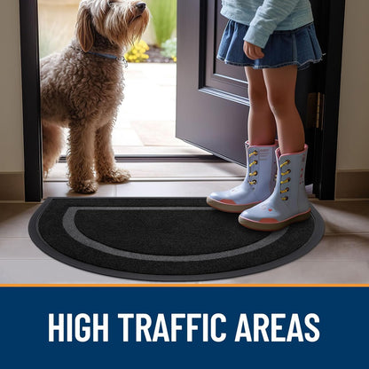 OLANLY Half Circle Door Mat - Waterproof All-Season Indoor/Outdoor Welcome Mat | Low Profile, Easy Clean, 29.5x17, Black
