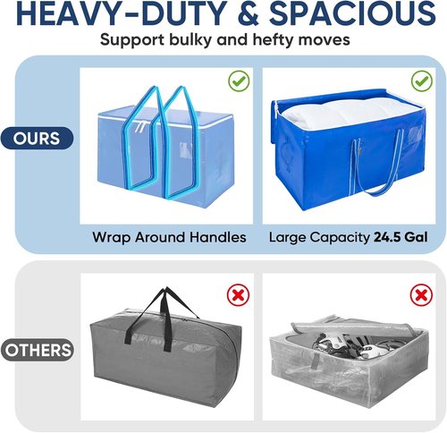 BALEINE 4-Pack Oversized Moving Bags - Heavy-Duty Storage Totes with Reinforced Handles | Royal Blue