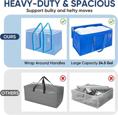 BALEINE 4-Pack Oversized Moving Bags - Heavy-Duty Storage Totes with Reinforced Handles | Royal Blue