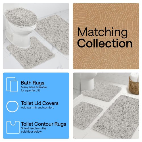 GORILLA GRIP Bath Rug Mat 48x17, Soft Absorbent Chenille, Quick Dry Microfiber Mats, Rubber Backing Washable Shower Floor Rugs, Bathmat Runner, US Designed Bathroom Home Decor Accessories Light Gray