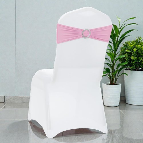 MDS Premium Spandex Chair Sashes - Universal Stretch Covers with Buckle Slider | Pack of 75 - Blush Pink