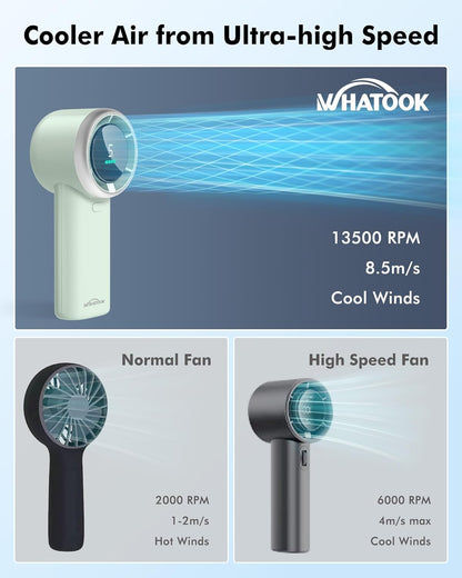 WHATOOK Portable Handheld Mini Fan - High-Speed Cooling with 10-Hour Battery Life | USB Rechargeable, Green