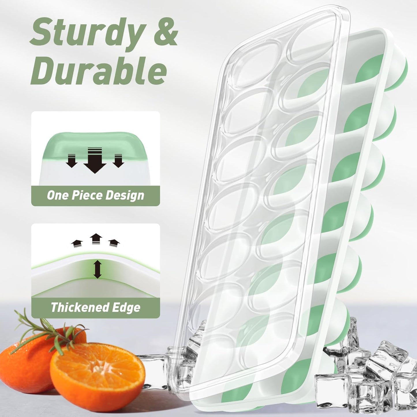Skiennix Ice Cube Tray - 4 Pack Durable Stackable Trays with Removable Lids | Easy-Release Design for Cocktails & Coffee