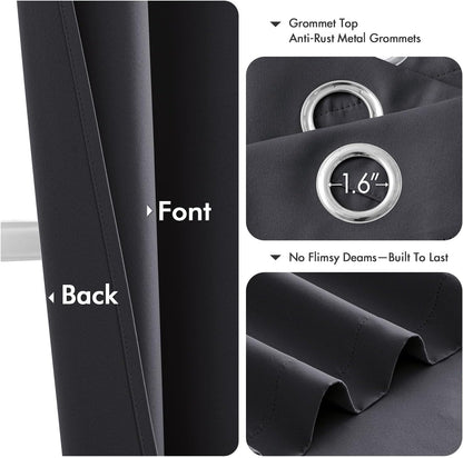 MIULEE Dark Grey Blackout Curtains - Thermal Insulated Room Darkening Drapes | 63 Inches Long, 2 Panels