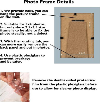JCJMY 3x4 Rustic White Picture Frame - Versatile Wall & Tabletop Display with Shatter-Resistant Plexiglass