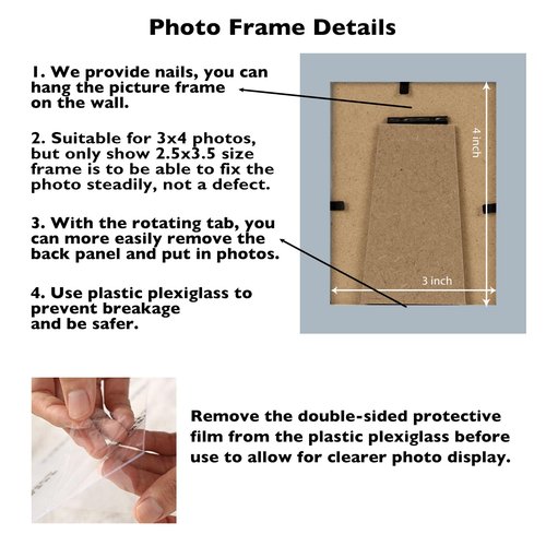 JCJMY 3x4 Picture Frame Rustic White for Wall Hanging or Tabletop, Wall Mounting Horizontally or Vertically, 3 x 4 Wall Gallery Poster Photo Frame with Shatter Resistant Plexiglass, Rustic White