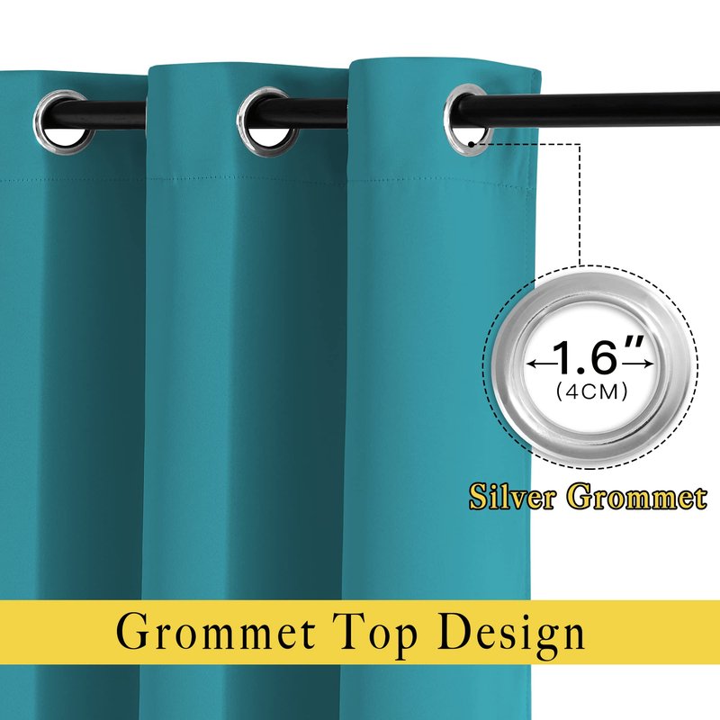 NICETOWN Blackout Peacock Teal Curtains for Sliding Glass Door - Thermal Insulated Room Darkening Big Window Treatments Sound Reducing Grommet for Bedroom/Room Divider (2 Panels, W66 x L84)