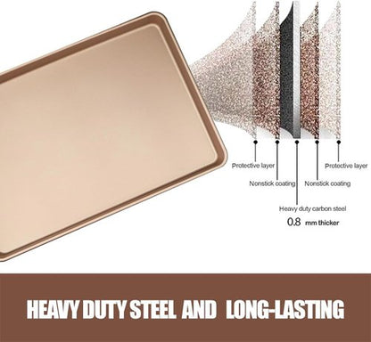 Heavy Duty 3-Pack Nonstick Carbon Steel Baking Sheet Set | Large 17.8"x12" & Medium 15.7"x10.8" Gold Pans for Oven & Roasting
