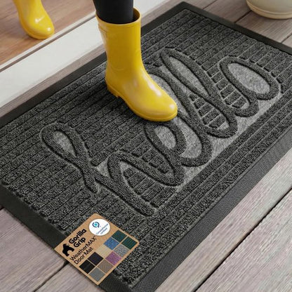 GORILLA GRIP 100% Waterproof Doormat - All-Season WeatherMAX, 35x23, Natural Rubber, Easy Clean, Charcoal