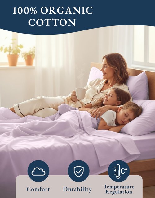 LANE LINEN 100% Organi Cotton Eco Friendly Bed Sheets Full Size, Fully Elasticized Naturally Cooling Soft & Comfy, Machine Washable Temperature Regulating Full Sheet Deep Pocket Bedding- Orchid Petal