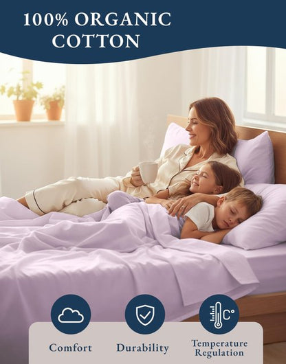 LANE LINEN 100% Organic Cotton Sustainably Produced Extra Large Twin Sheets for Hospital Bed, Fully Elasticized Reinforsed Seams, Machine Washable Deep Pocket Twin XL Bedding- Orchid Petal