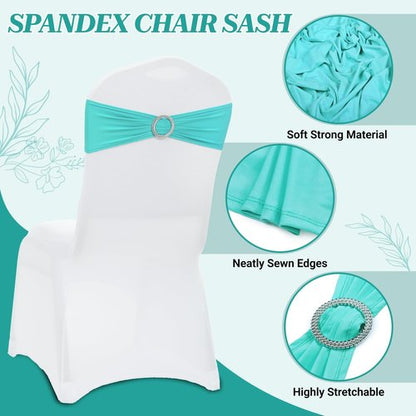 MDS Spandex Chair Sashes - Universal Fit Elastic Stretch Ties with Buckle for Weddings | Aqua Blue, Pack of 125
