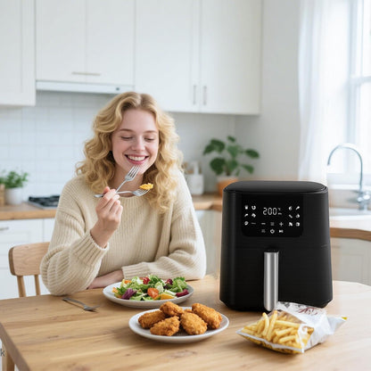 QIDO Air Fryer - 5 QT Compact Air Fryer for Quick Meals, Touchscreen Controls & Nonstick Basket - Black