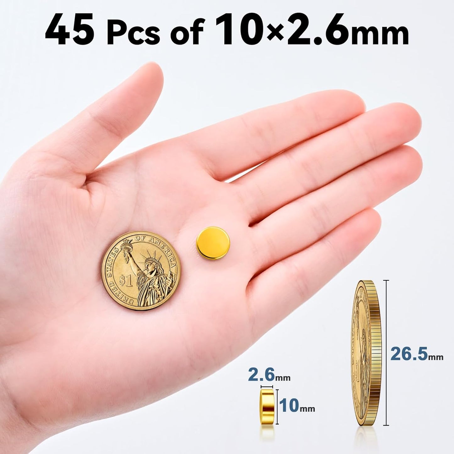 SMARTAKE Neodymium Refrigerator Magnets - 45 Pcs Small Round 10x2.6mm | Premium Multi-Use for Home, Office & School (Gold)