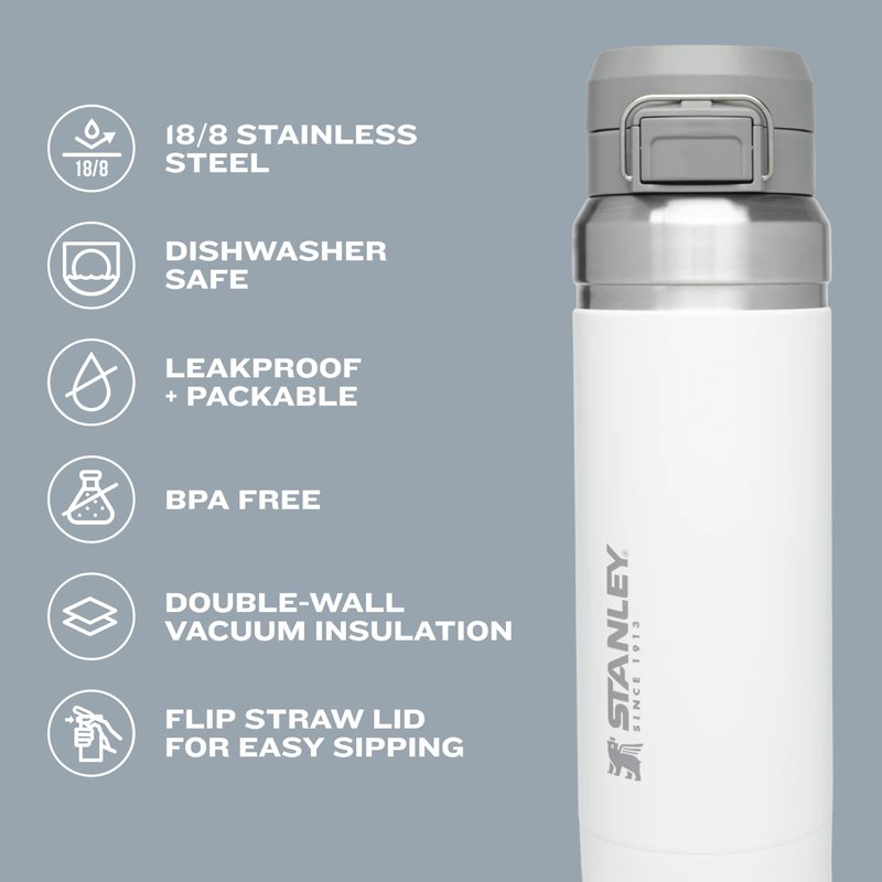 Stanley Quick Flip GO Water Bottle 24 oz | Push Button Lid | Leakproof and Packable for Travel and Sports | Insulated Stainless Steel | BPA-Free | Azure