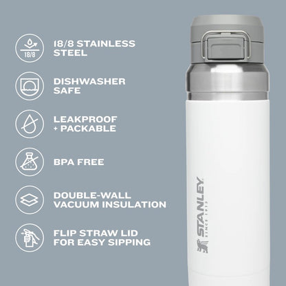 Stanley Quick Flip GO Water Bottle 24 oz | Push Button Lid | Leakproof and Packable for Travel and Sports | Insulated Stainless Steel | BPA-Free | Azure