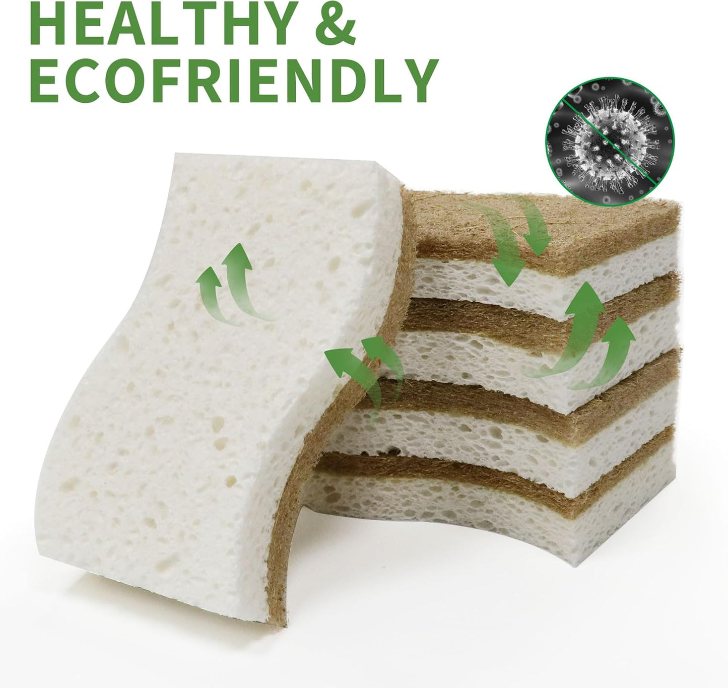 Skiennix Biodegradable Kitchen Sponge - Eco-Friendly Cellulose & Coconut Scrubber | 9 Pack