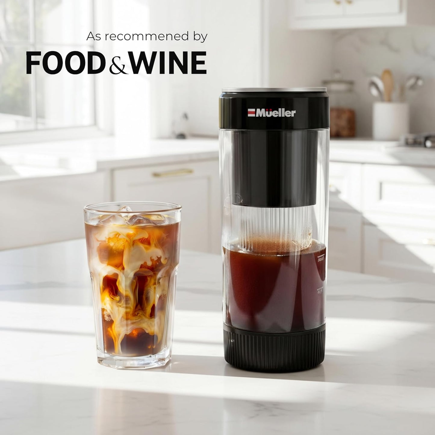 Mueller RapidBrew Cold Brew Coffee Maker - Fast 10-Minute Brewing | Portable & Rechargeable - 20 Servings, Black