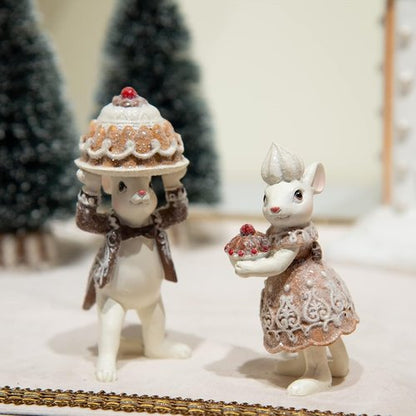 Braxio Gingerbread Mouse Figurine Set - Festive Christmas Decor for Tabletop & Tree | Set of 2