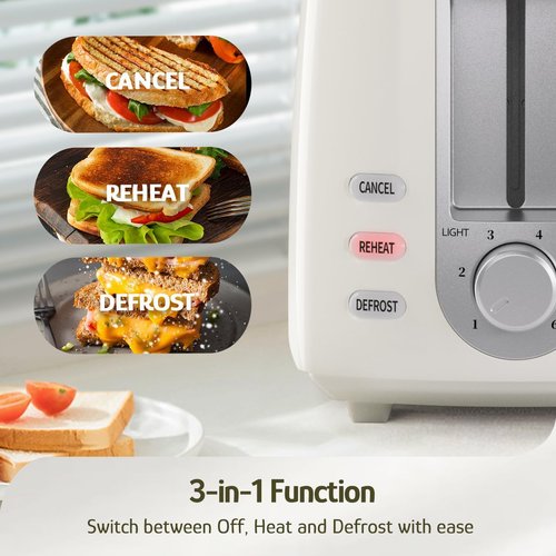 Hazel Quinn 2-Slice Toaster - Wide Slots for Thick Bread & Bagels, 6 Browning Levels, White