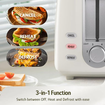 Hazel Quinn 2-Slice Toaster - Wide Slots for Thick Bread & Bagels, 6 Browning Levels, White