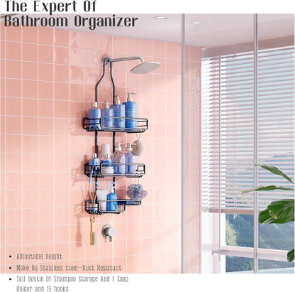 Skiennix Shower Caddy | Adjustable Hanging Bathroom Organizer - Extra Large Storage for Shampoo & Soap