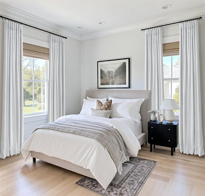 Skiennix 100% Blackout Curtains - Thermal Insulated Faux Linen | 84" Length, 2 Panels, Bright White