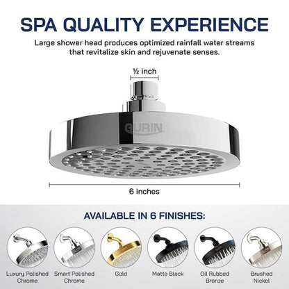 GURIN Shower Head High Pressure Rain Shower head - 6 Inch Luxury Design with Adjustable Angles, Anti-Clogging Nozzles, Easy 1-Min Install, Premium Chrome Finish for Bathroom (2.5 GPM)